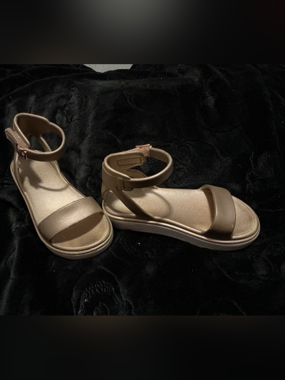 MIA Metallic Gold Ankle-Strap Flat Sandals